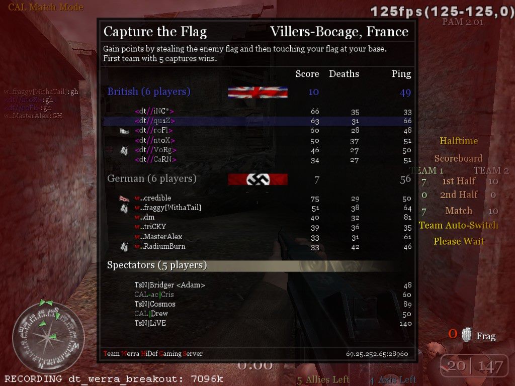 mp_braekout Call of Duty 2 CTF Halftime Results